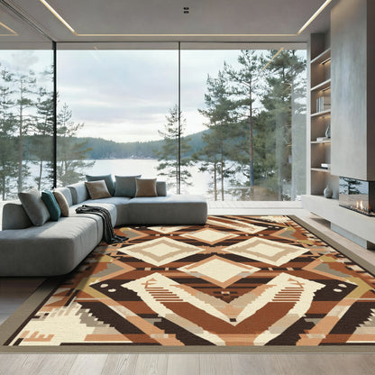 Earthy Brown Geometric Diamond Rug