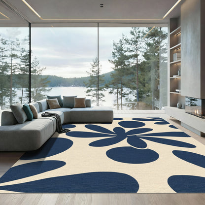 Navy Floral Abstract Cream Rug