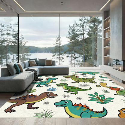 Playful Cartoon Dinosaur Jungle Adventure Rug