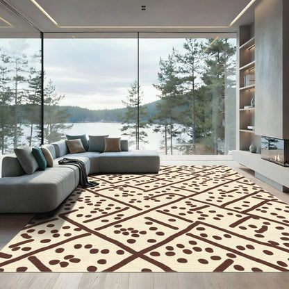 Cream Brown Geometric Dash Dot Rug