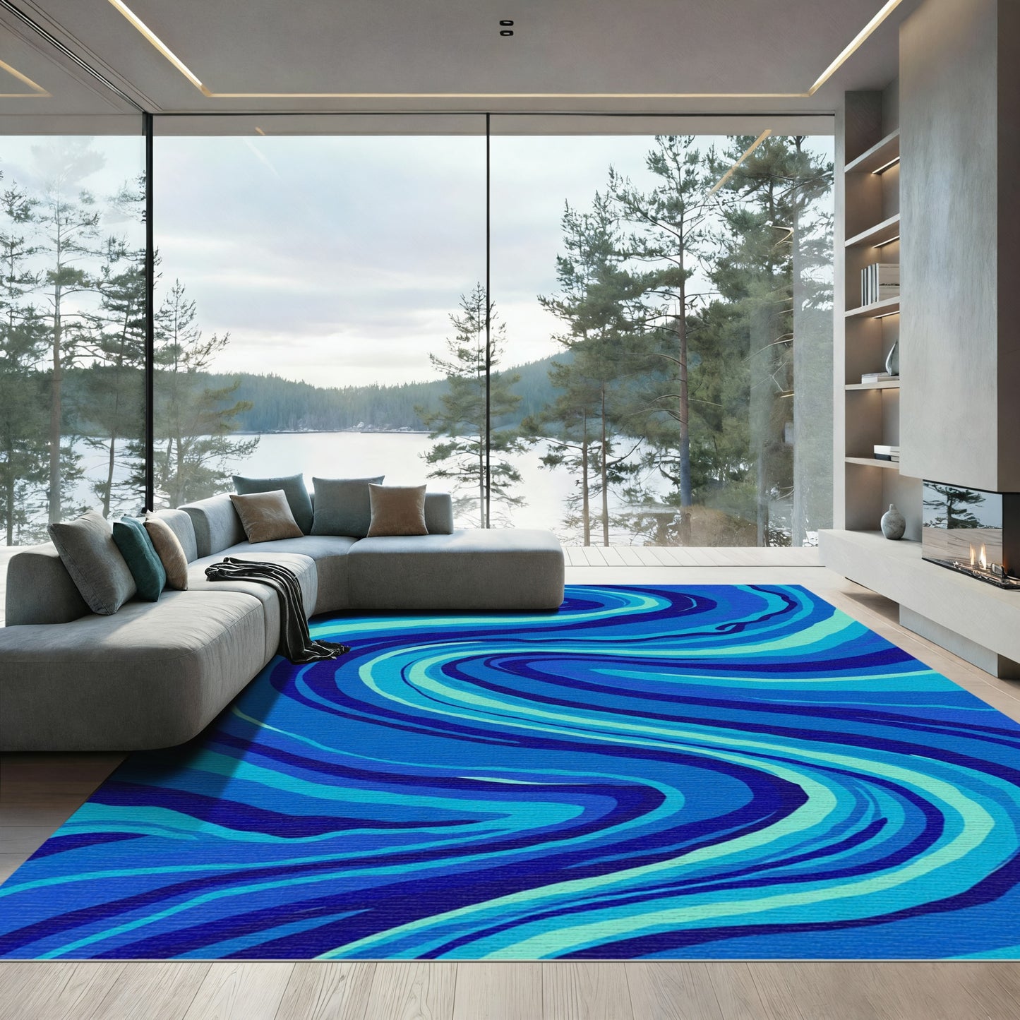 Deep Ocean Swirl Abstract Rug