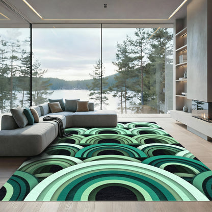 Green Layered Arch Ogee Concentric Ripples Rug