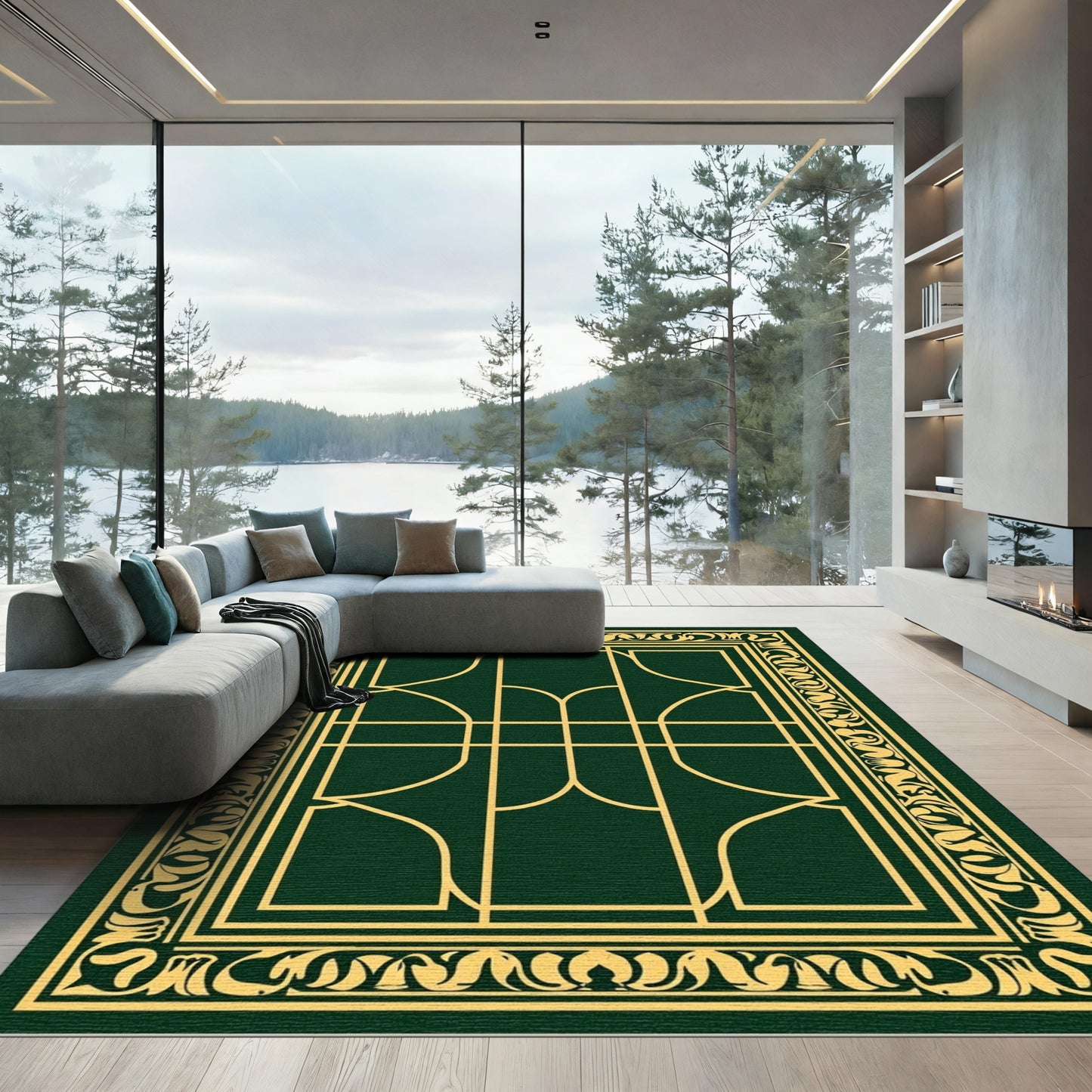 Emerald Gold Art Deco Geometric Rug