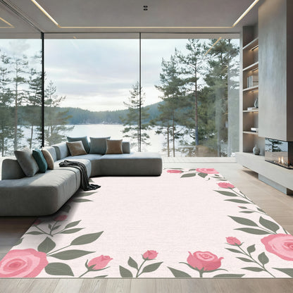 Pink Roses Border Garden Rug