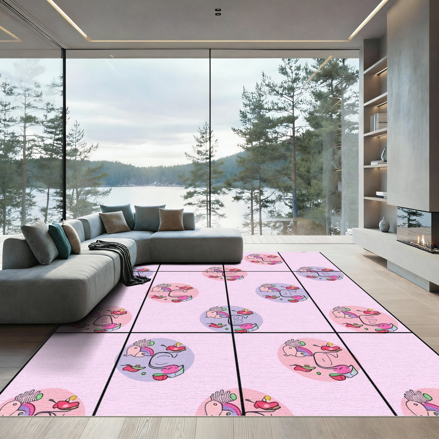 Pink Playful Alphabet Circle Collage Rug