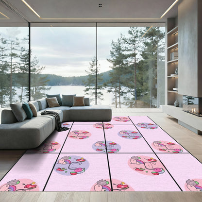 Pink Playful Alphabet Circle Collage Rug
