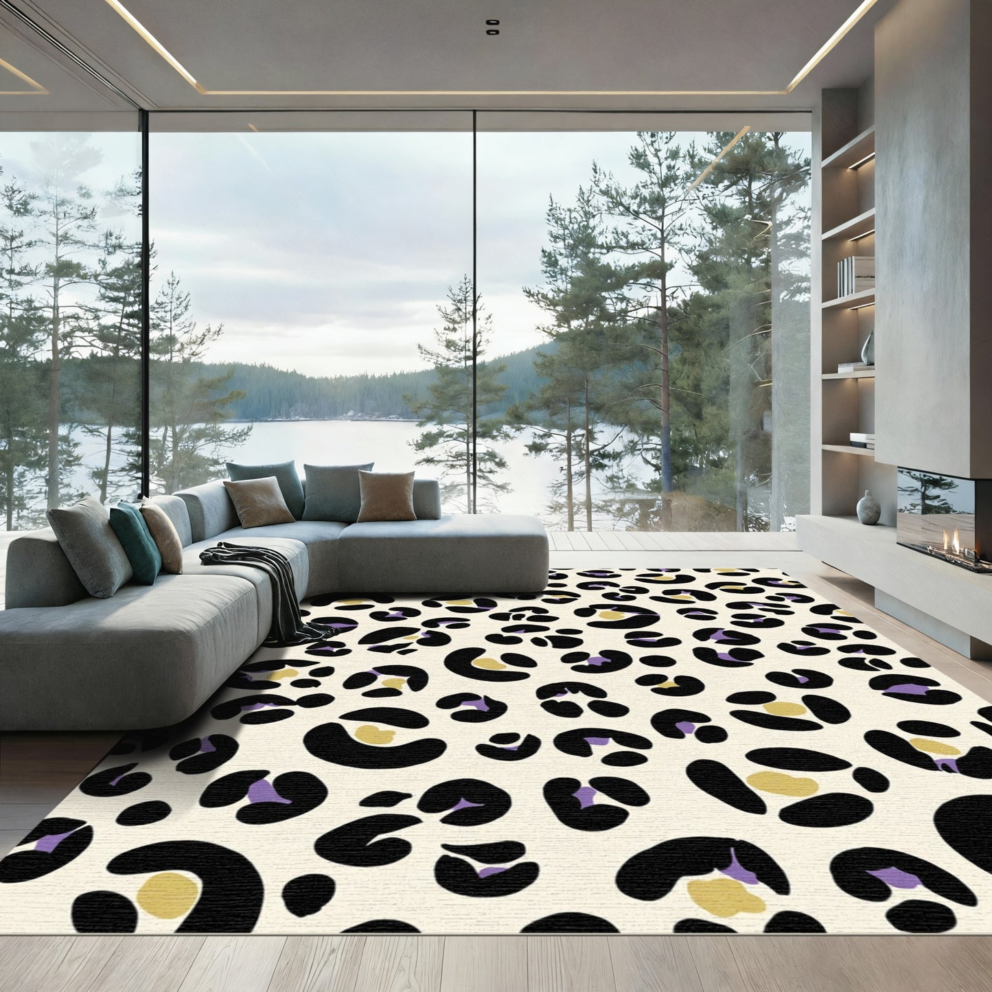 Cream Black Purple Gold Spots Rug