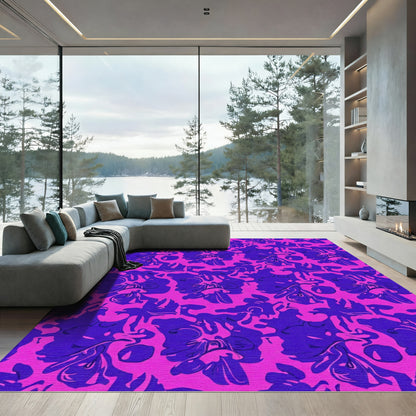 Vibrant Orchid Pink Blue Floral Swirl Rug