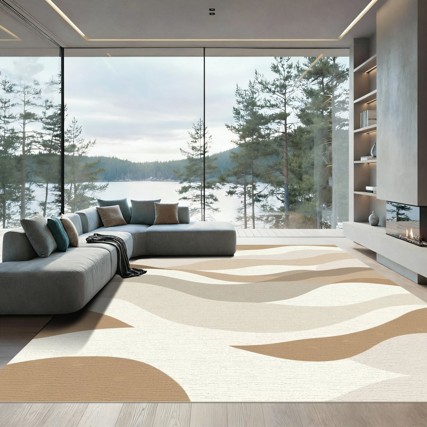 Earthy Pastel Landscape Waves Rug