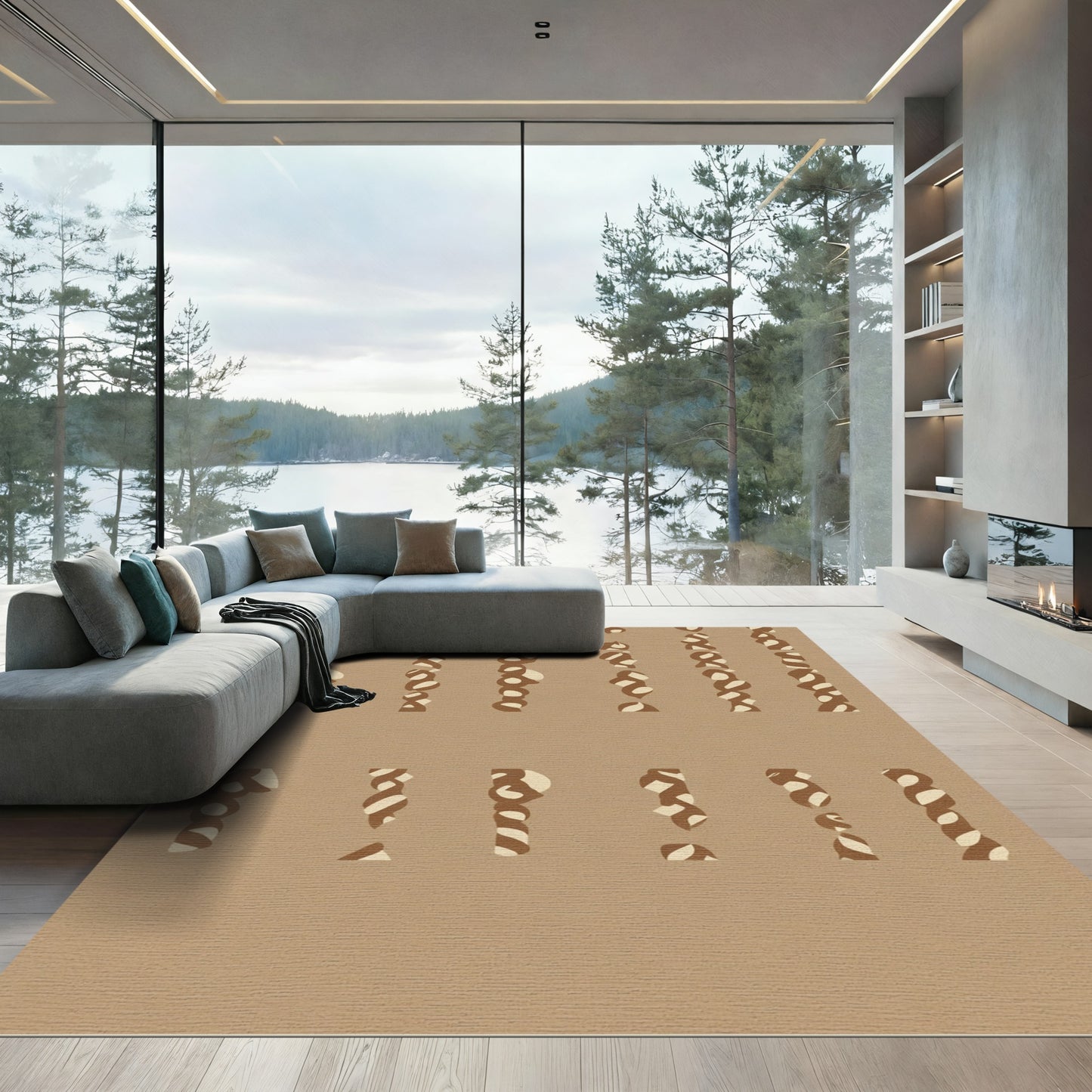 Brown Tan Organic Stripe Texture Rug