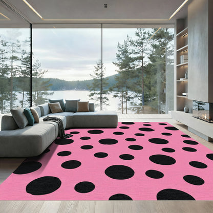 Playful Pink Black Polka Dots Rug
