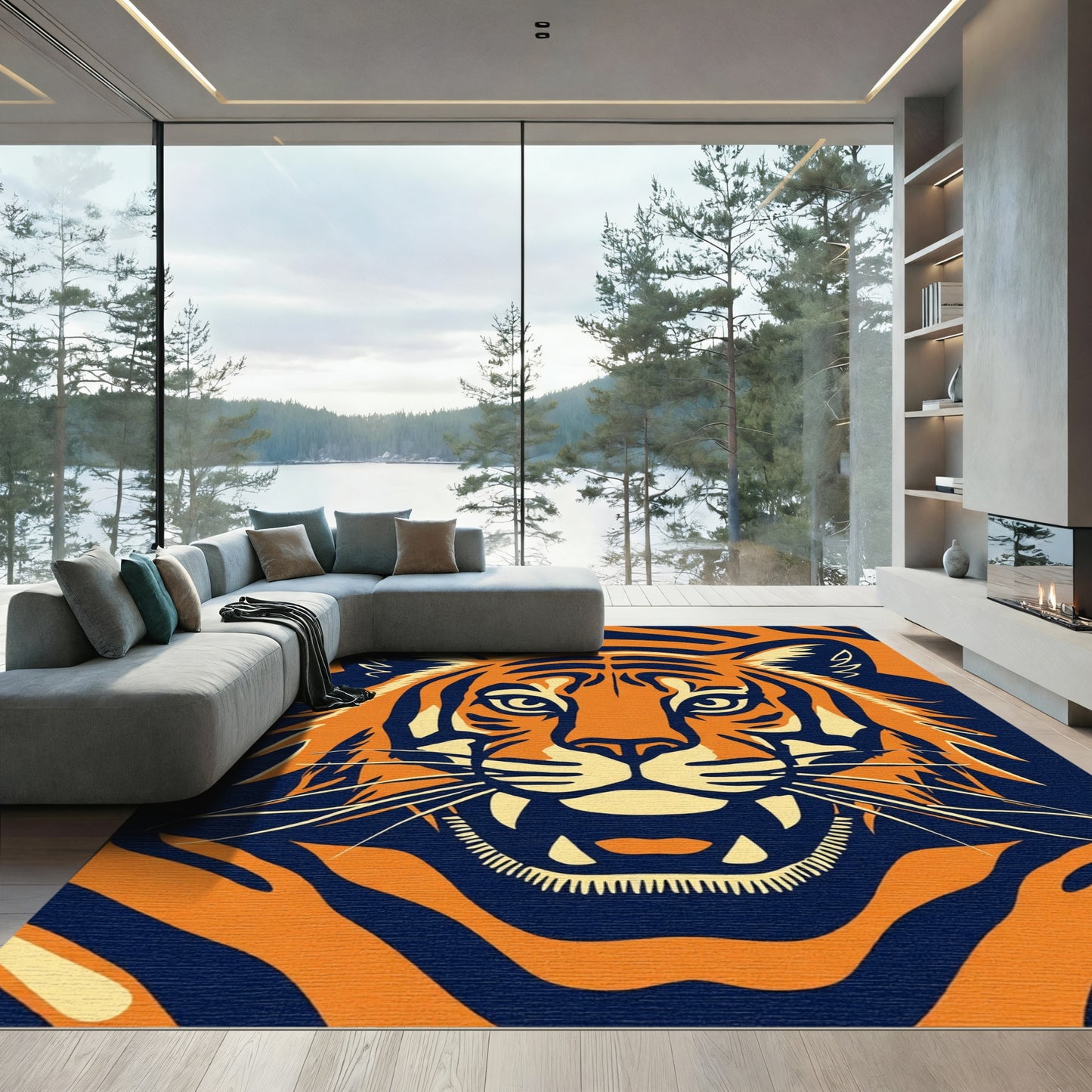 Bold Orange Tiger Face Rug