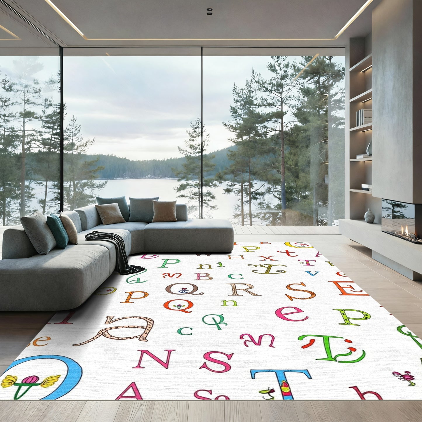 Whimsical Alphabet Scatter Art Rug