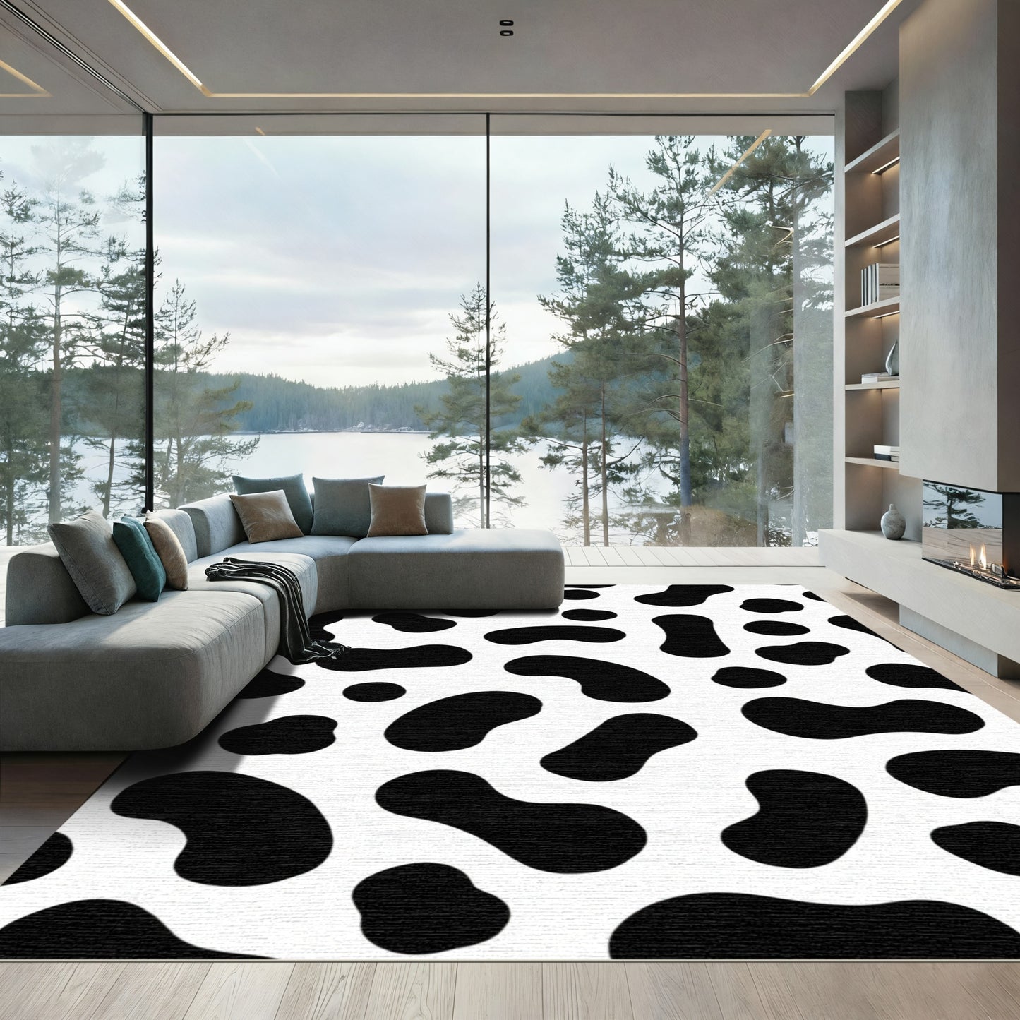 Black White Organic Spots Rug