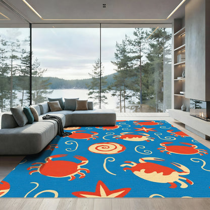 Red Orange Crab Coastal Swirls Rug