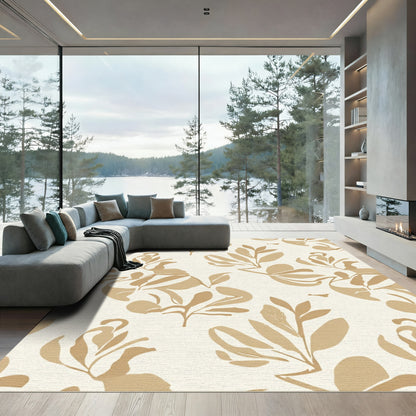 Neutral Tan Botanical Abstract Rug