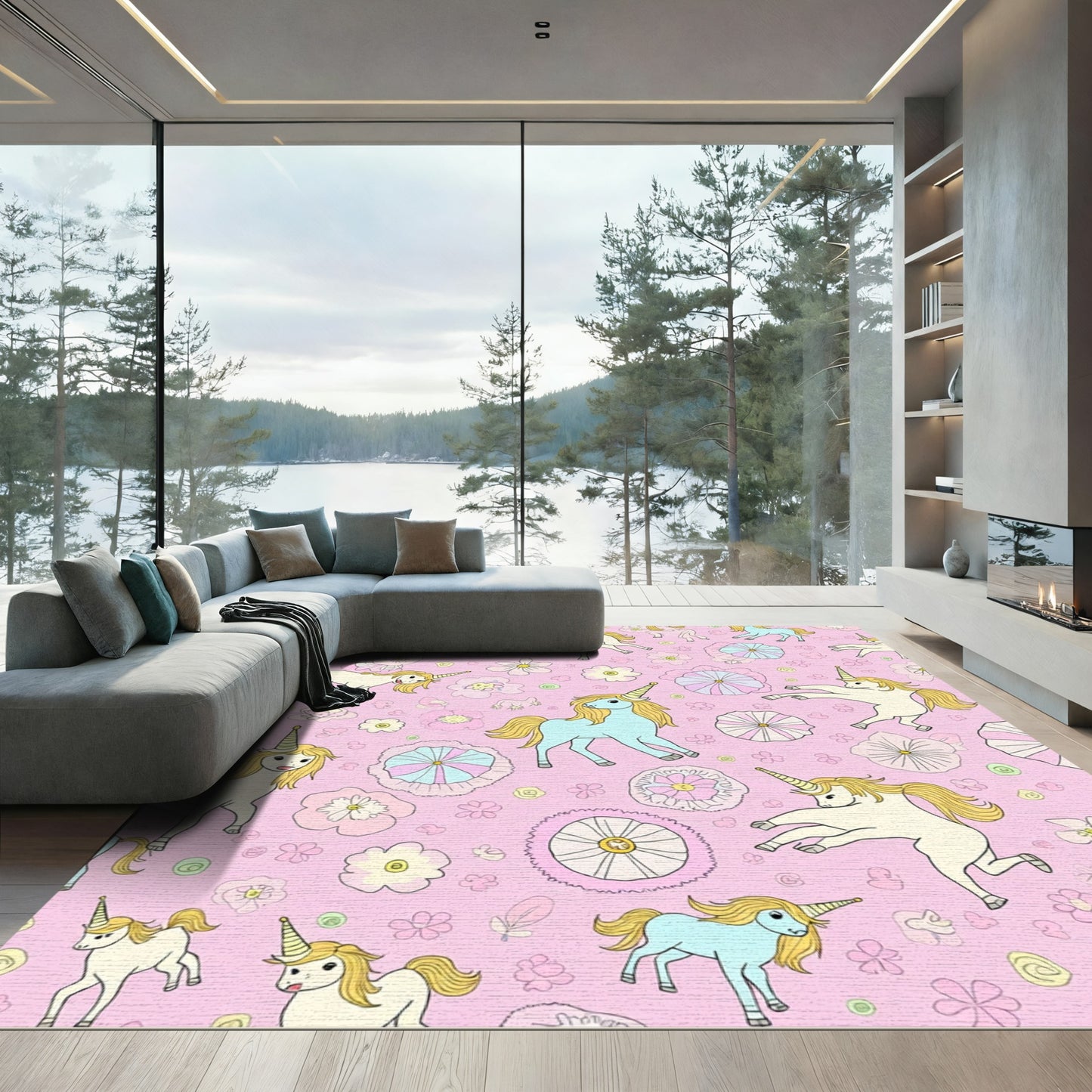 Pink Unicorn Flower Garland Medley Rug