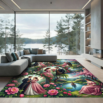 Romantic Garden Lovers Pink Floral Arch Rug