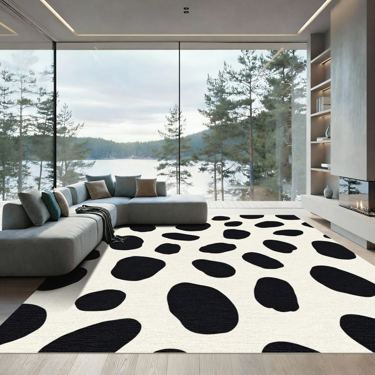 Neutral Black Spots Abstract Rug