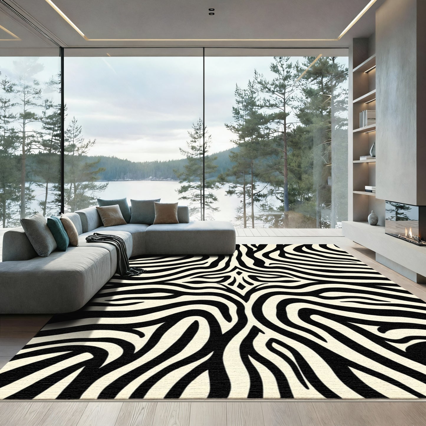 Bold Black Cream Equus Stripes Rug