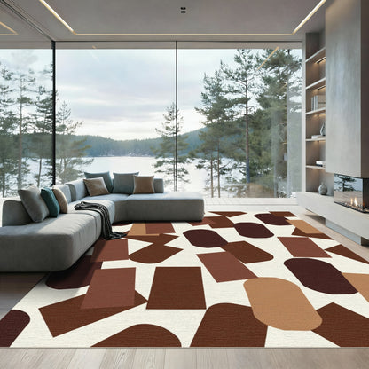 Chic Earth Tones Geometric Collage Rug