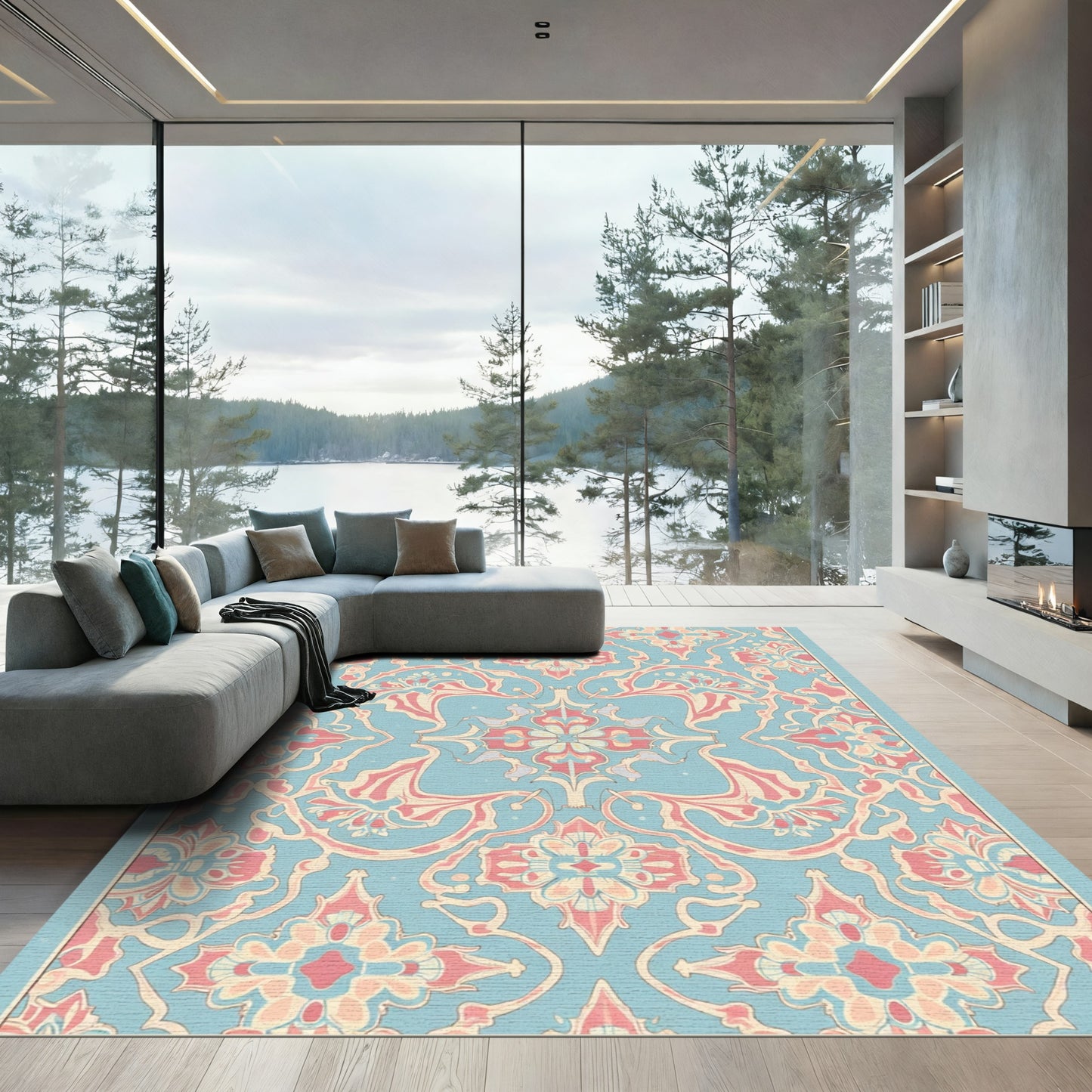 Pastel Pink Coral Floral Arabesque Rug