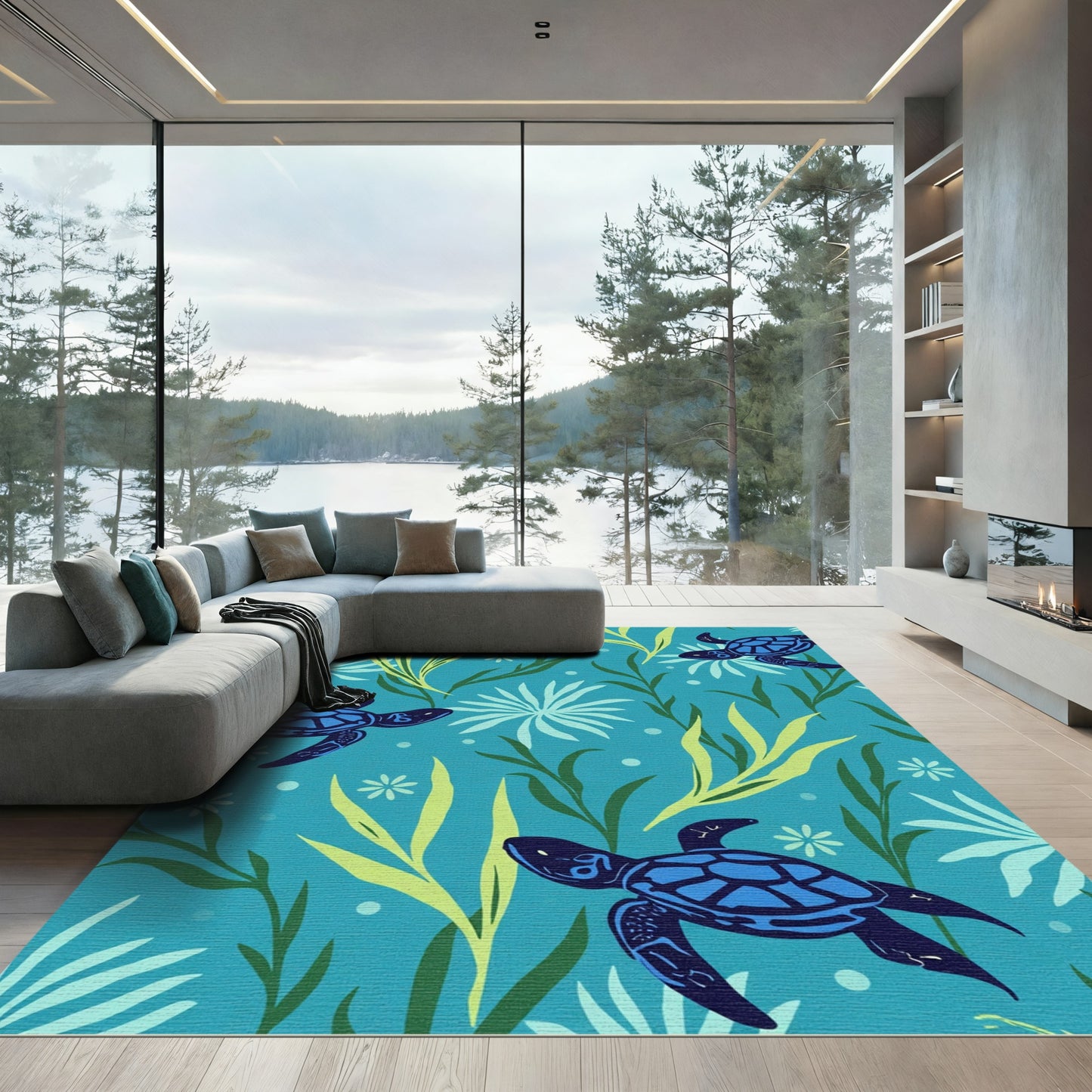 Blue Turtle Seaweed And Anemone Rug