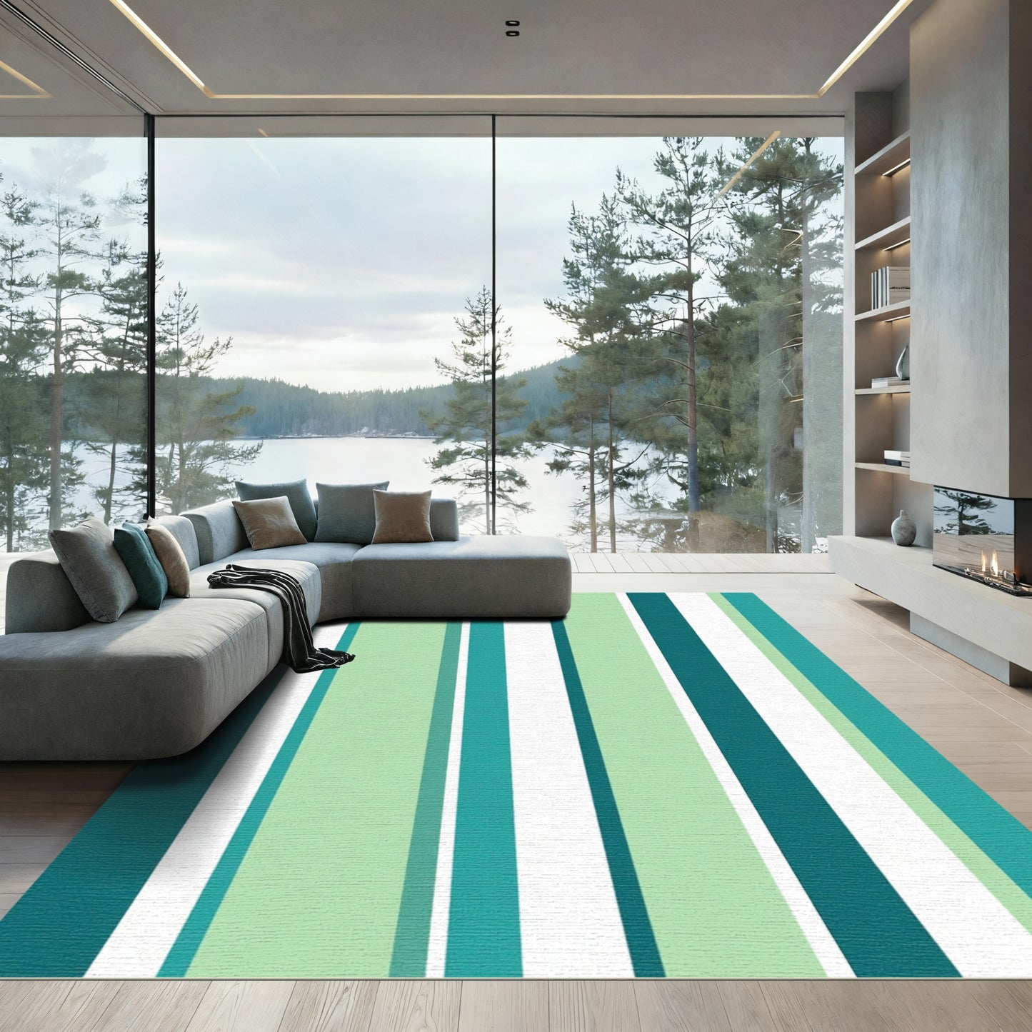 Teal Mint Stripe Rug