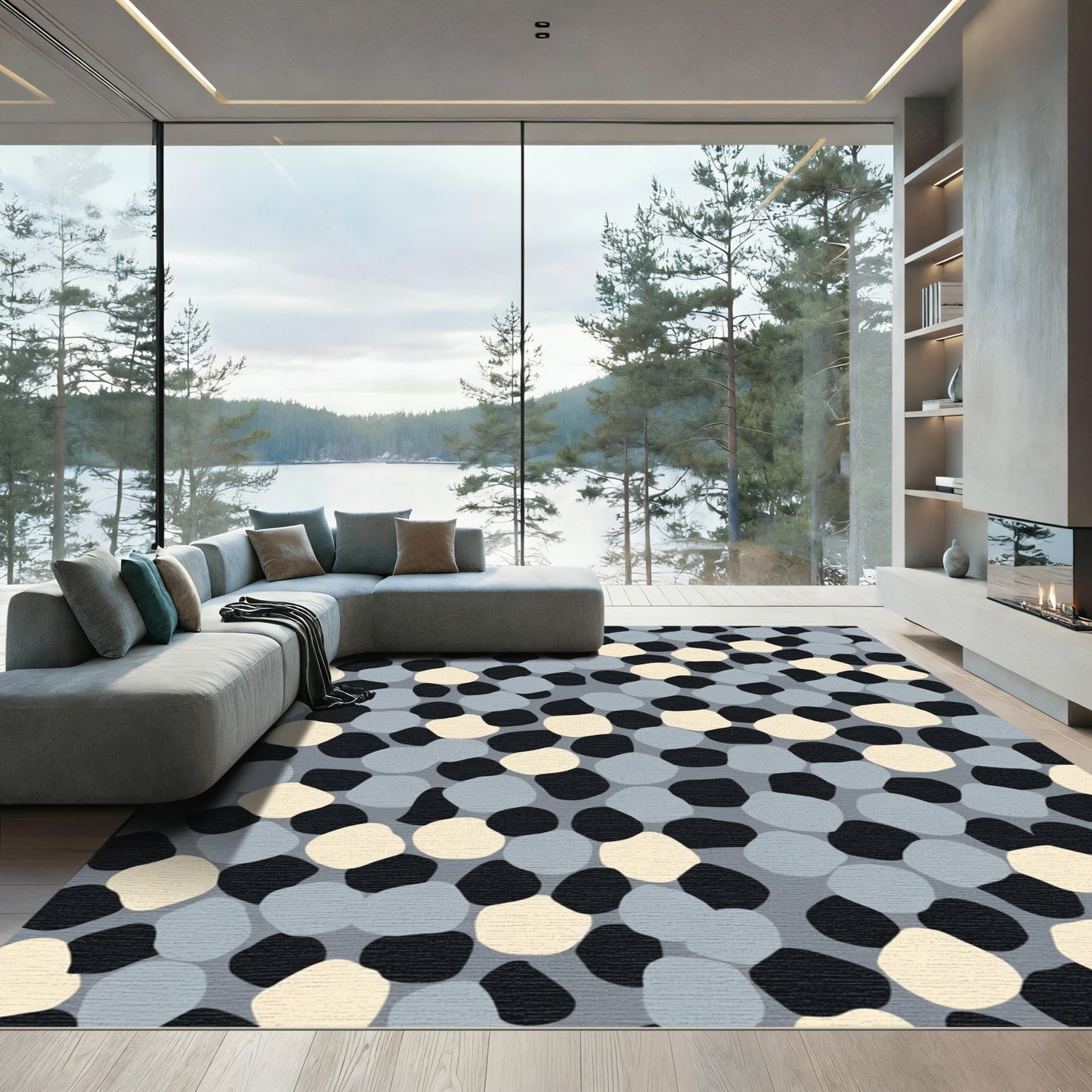 Contemporary Gray Pebble Scatter Rug