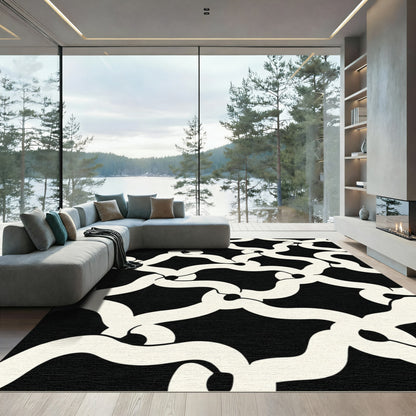 Abstract Black Interlocking Curve Rug