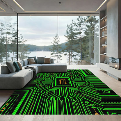 Circuit Board Neon Lines Rug