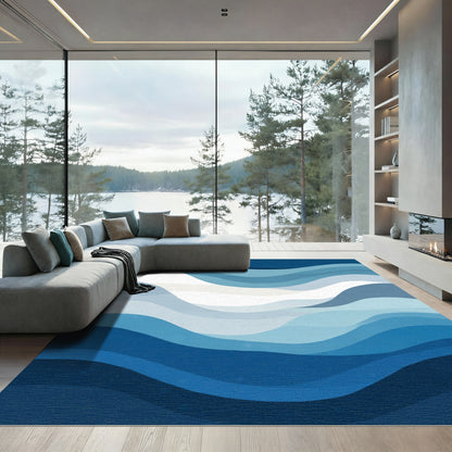 Deep Blue Ocean Wave Organic Rug