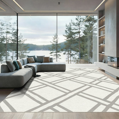 Subtle Gray Lattice Geometric Rug