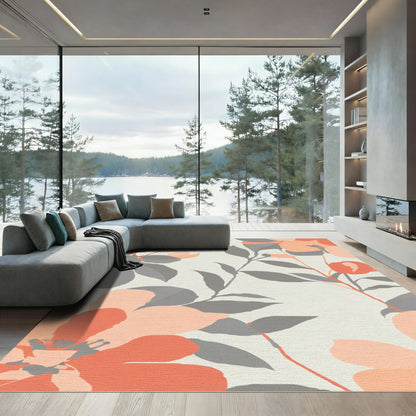 Coral Gray Blossom Meadow Arrangement Rug