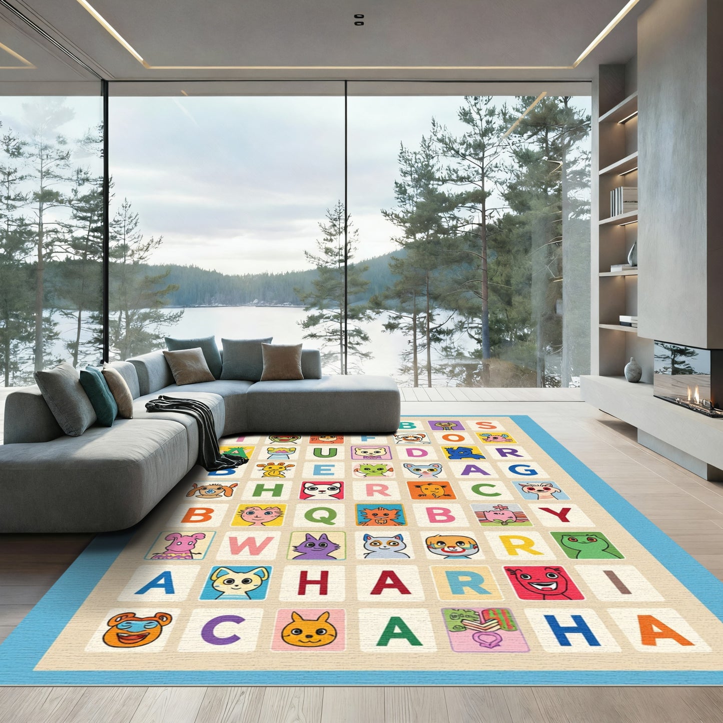 Alphabet Zoo Cute Animal Faces Rug