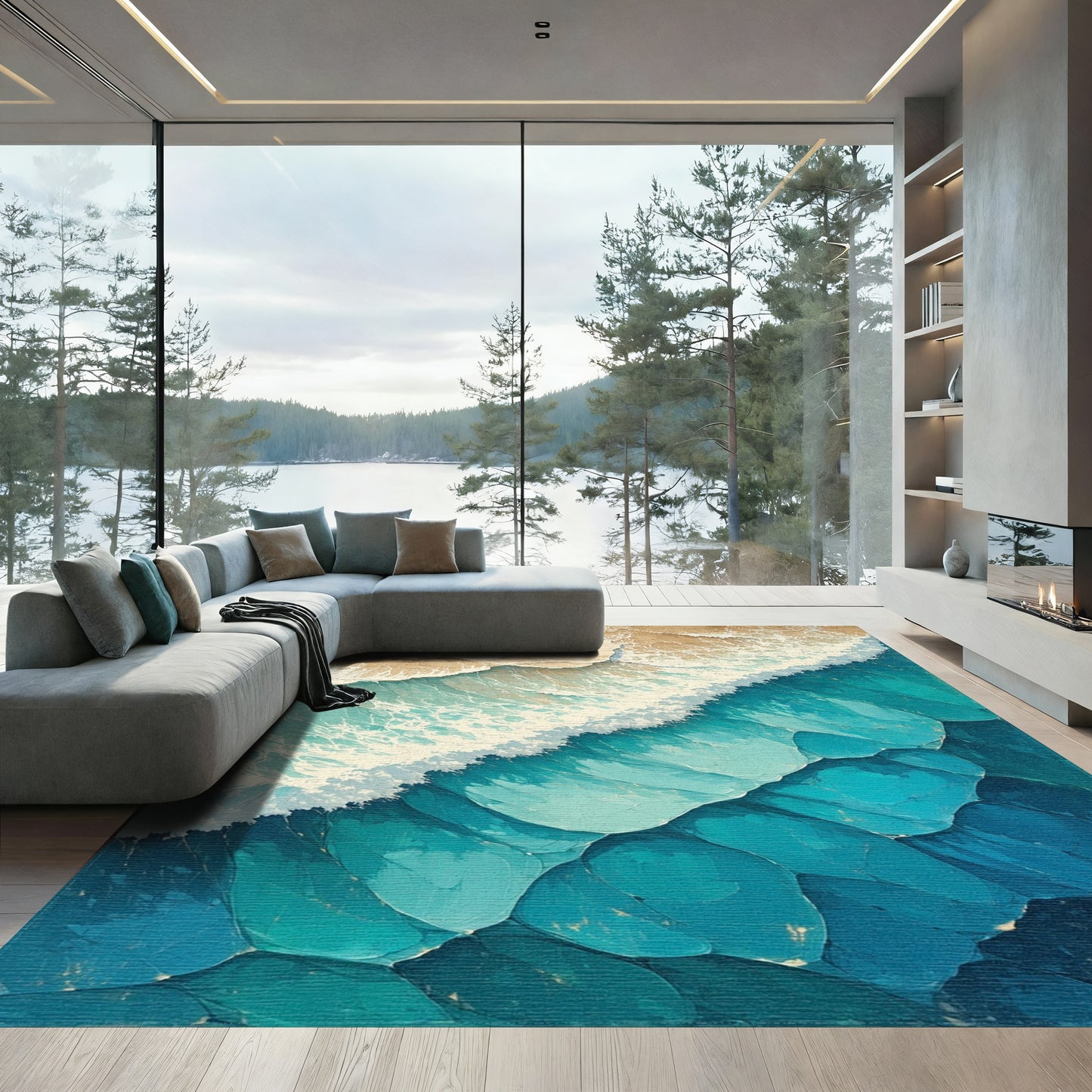 Sandy Teal Ocean Waves Rug
