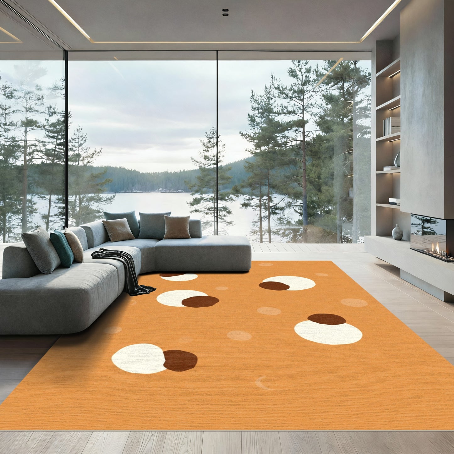 Orange White Brown Scattered Circles Rug