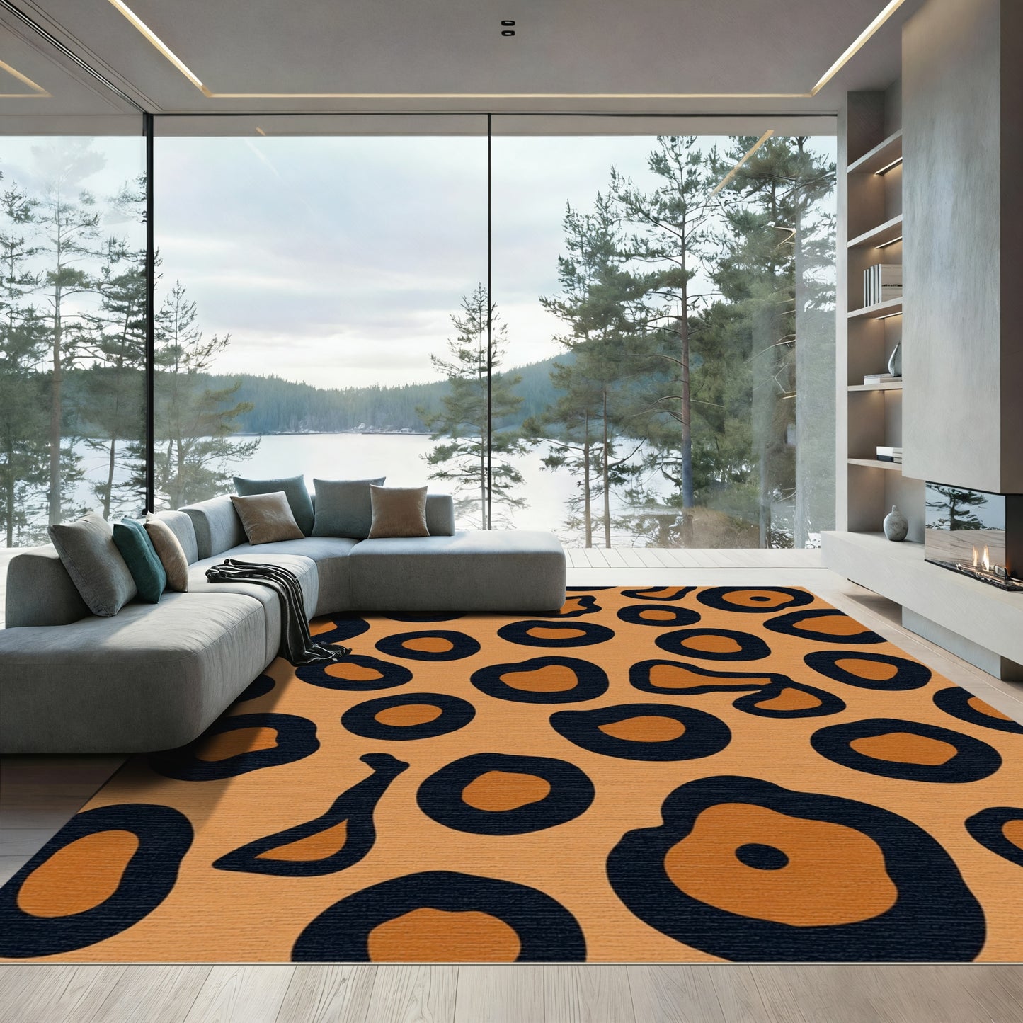 Orange Black Animal Spot Rug