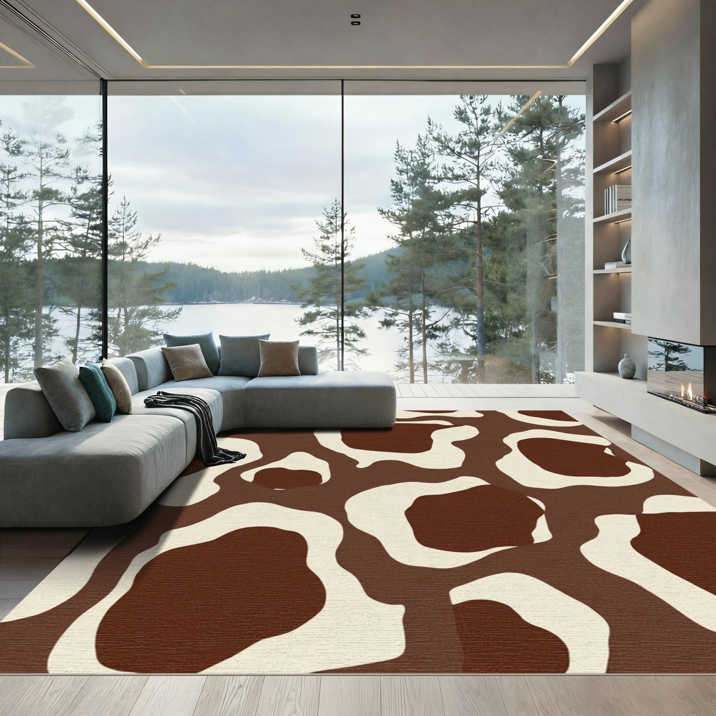 Brown Cream Animal Spot Rug