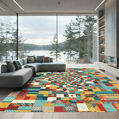 Color Block Geometric Mosaic Rug