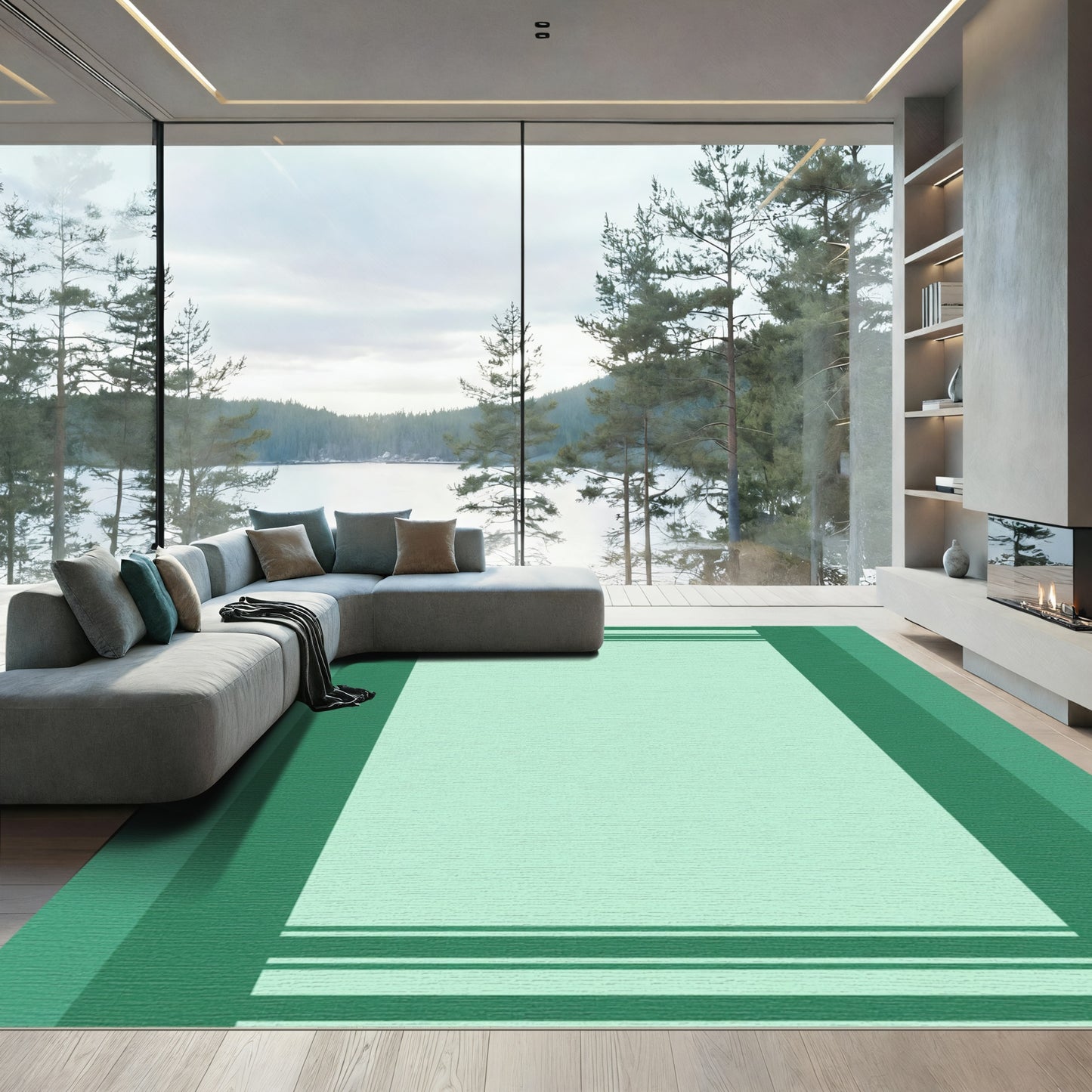 Seafoam Green Striped Border Rug