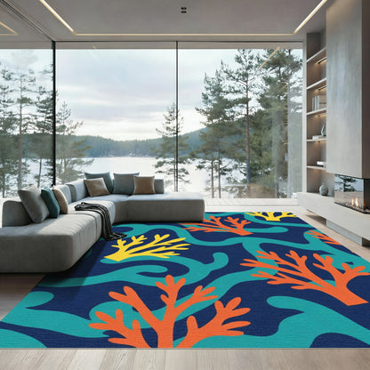 Oceanic Coral Branch Waves Rug