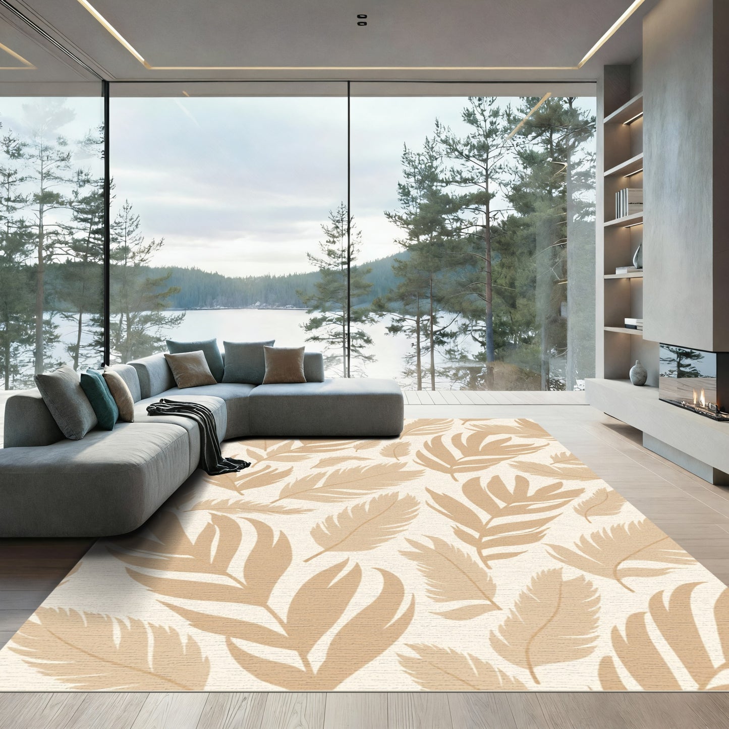 Neutral Tan Feather Composition Rug