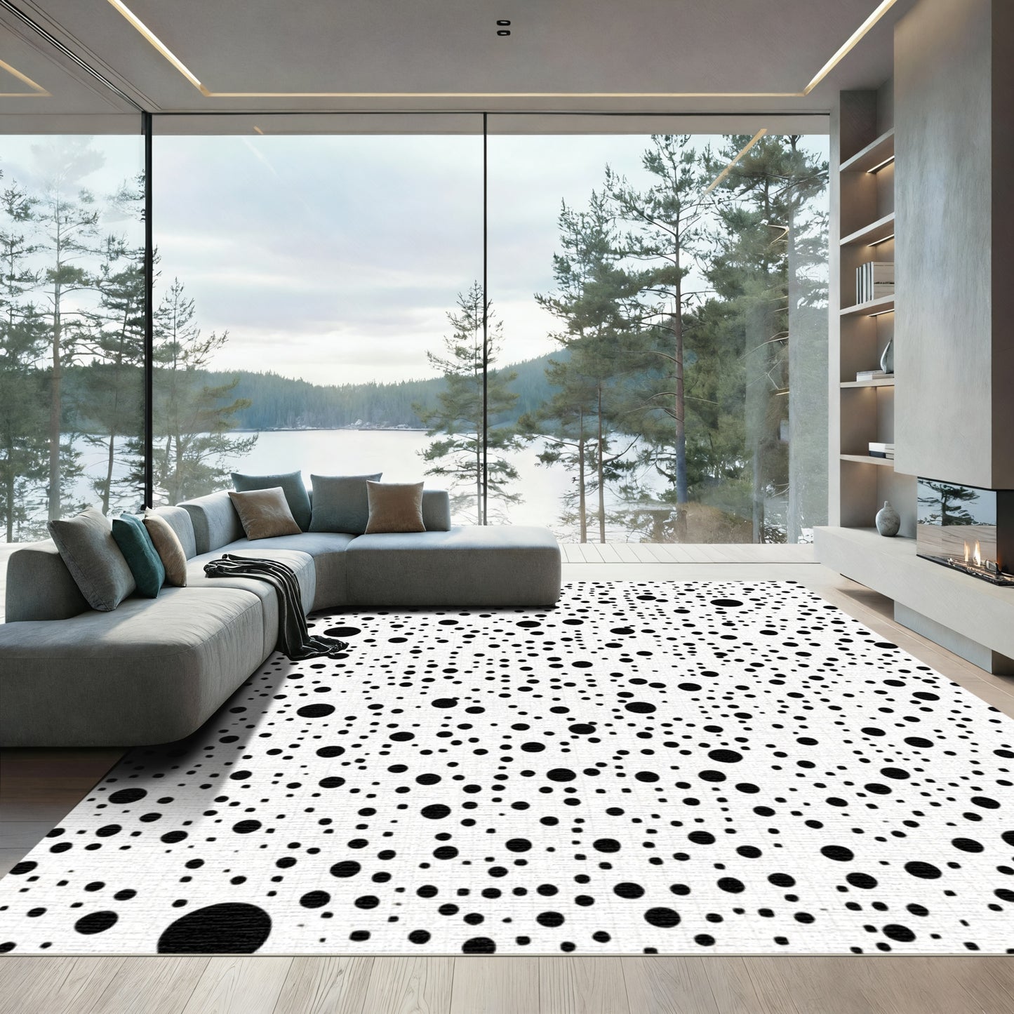 Abstract Black Dots White Canvas Rug