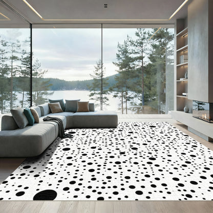 Abstract Black Dots White Canvas Rug