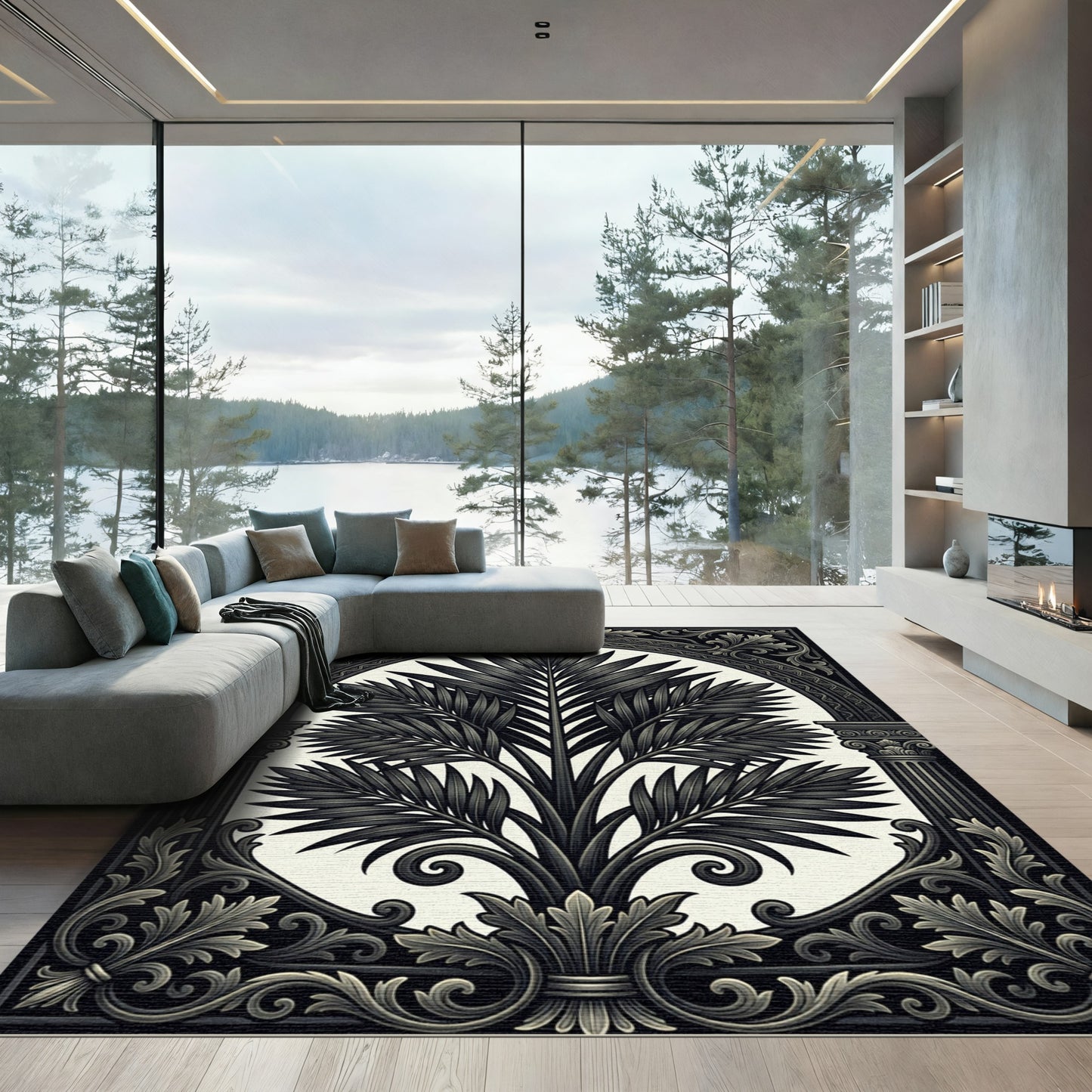Monochromatic Fern Archway Crest Rug
