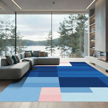 Abstract Blue Pink Overlay Geometric Rug