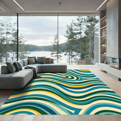Retro Turquoise Yellow Wave Rug