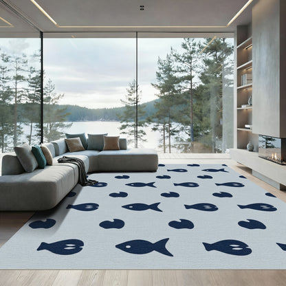 Navy Fish Midcentury Modern Aquatic Rug