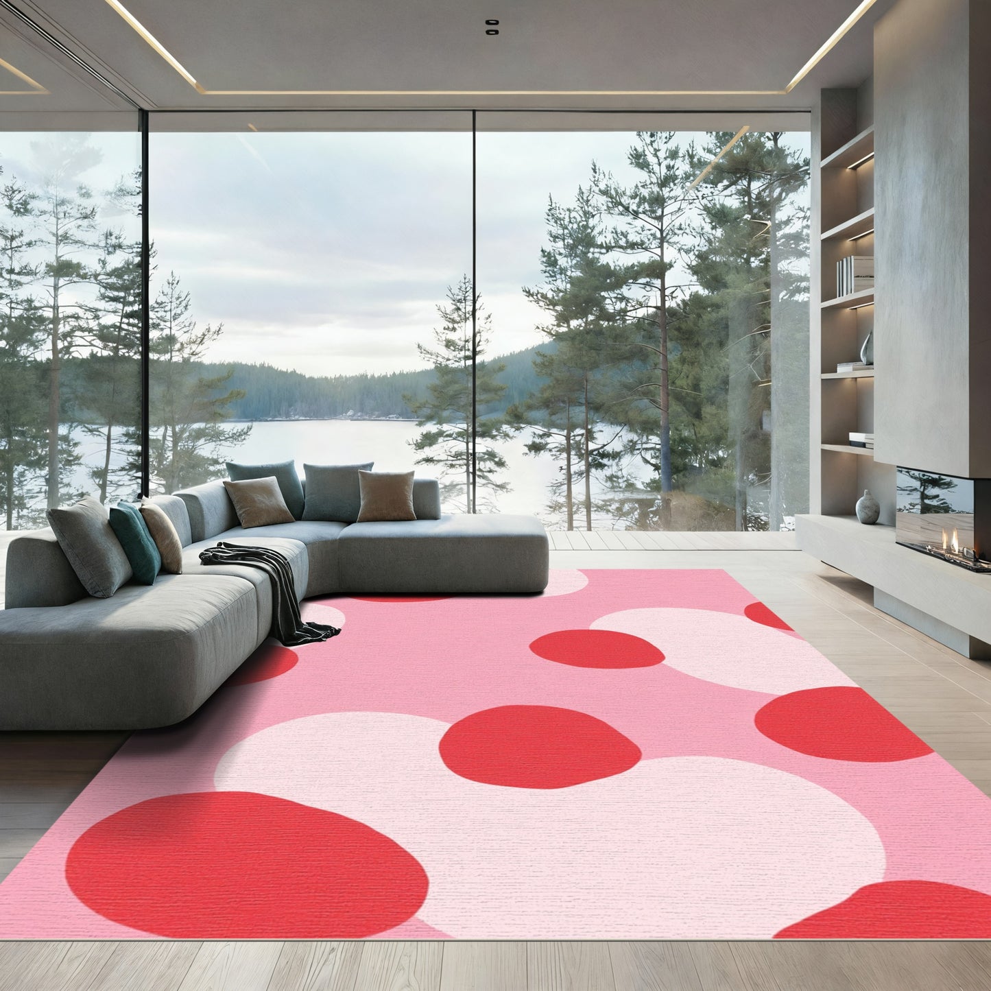 Pink Red Abstract Blob Composition Rug